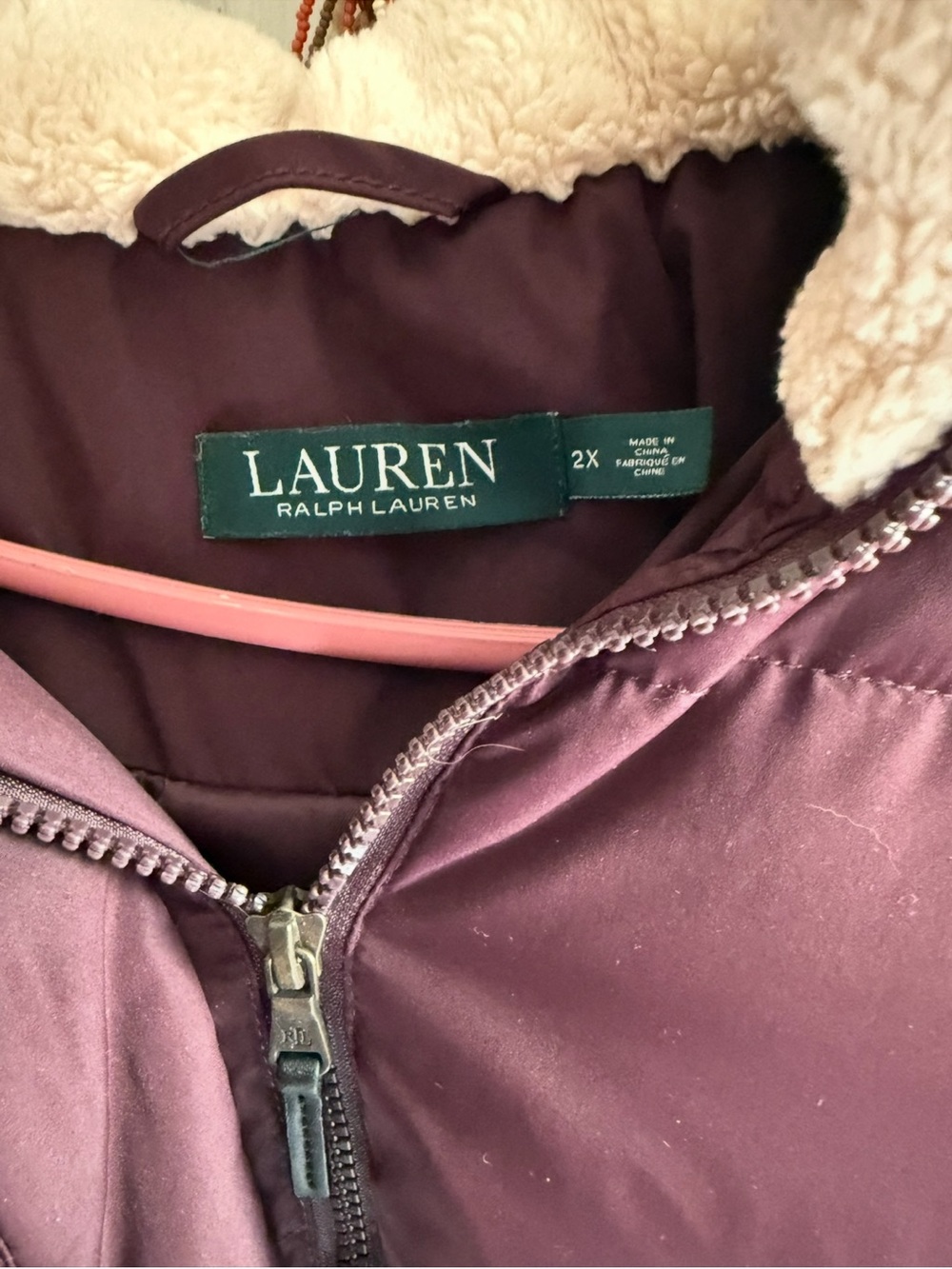 Lauren Ralph Lauren Maroon Sherpa-Lined Puffer Jacket feathered down price is fm